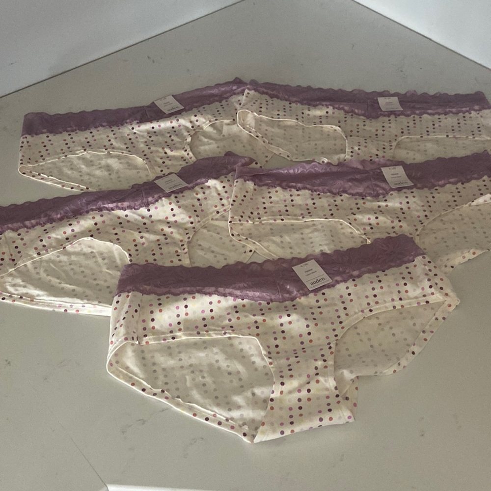 Auden XL (16) hipster cotton blend polka dot and lace panties 5 pairs! NWT